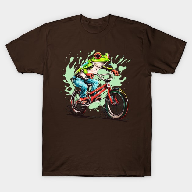 Funny Frog On A Bike T-Shirt by OscarVanHendrix